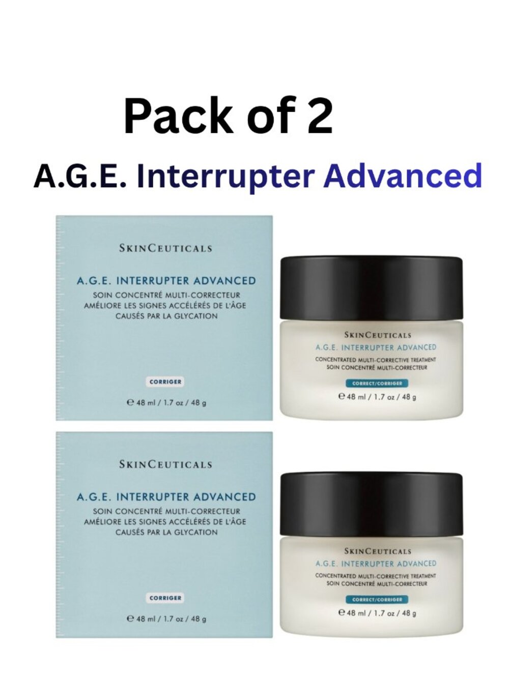 (2X)SkinCeuticals A.G.E. Interrupter Advanced 48ml / 1.7oz Face Cream NEW Sealed